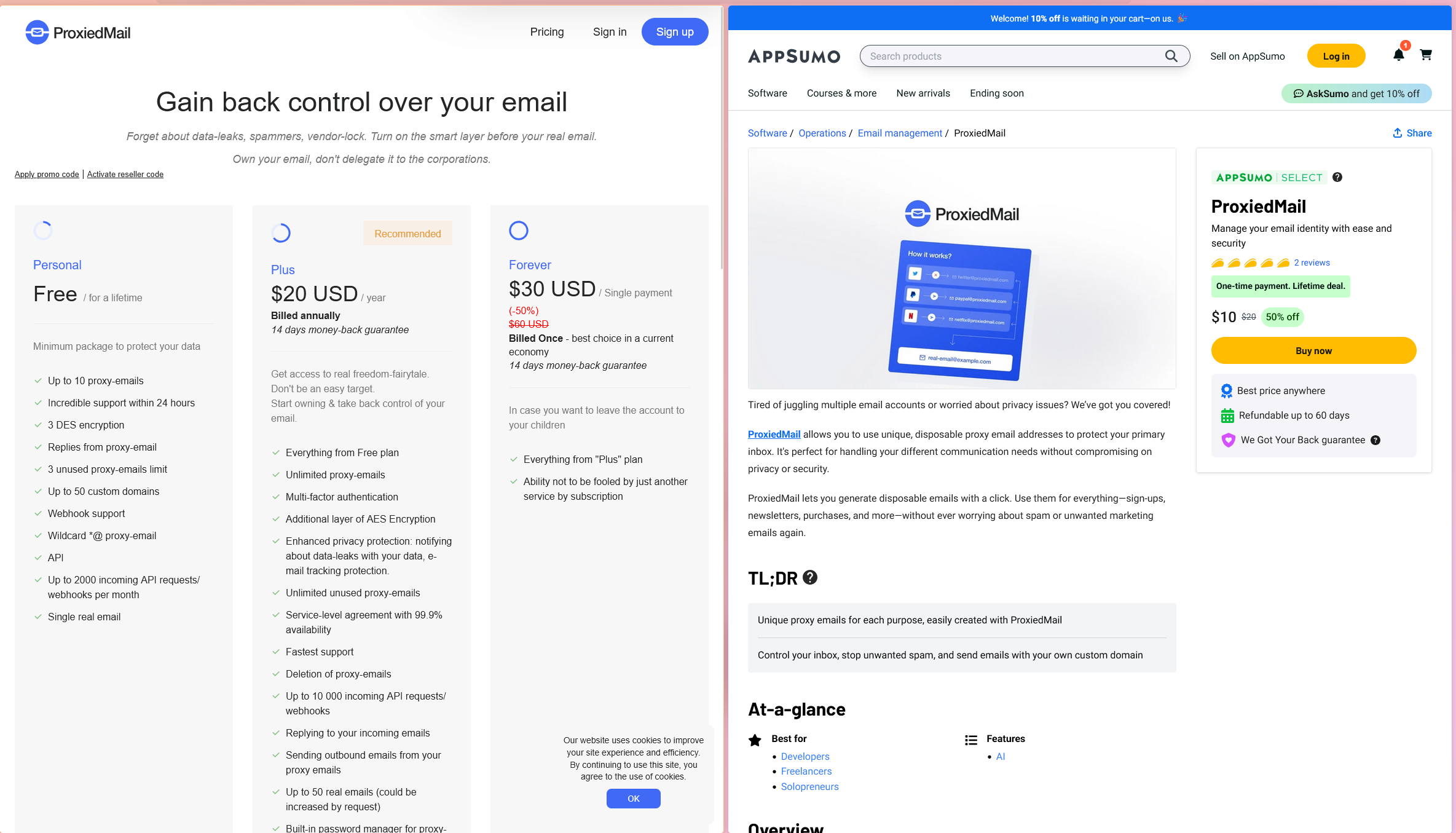 官网售价与 AppSumo 售价对比